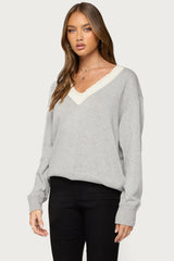 Marie Contrast Lacey V Neck Sweater