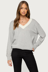 Marie Contrast Lacey V Neck Sweater