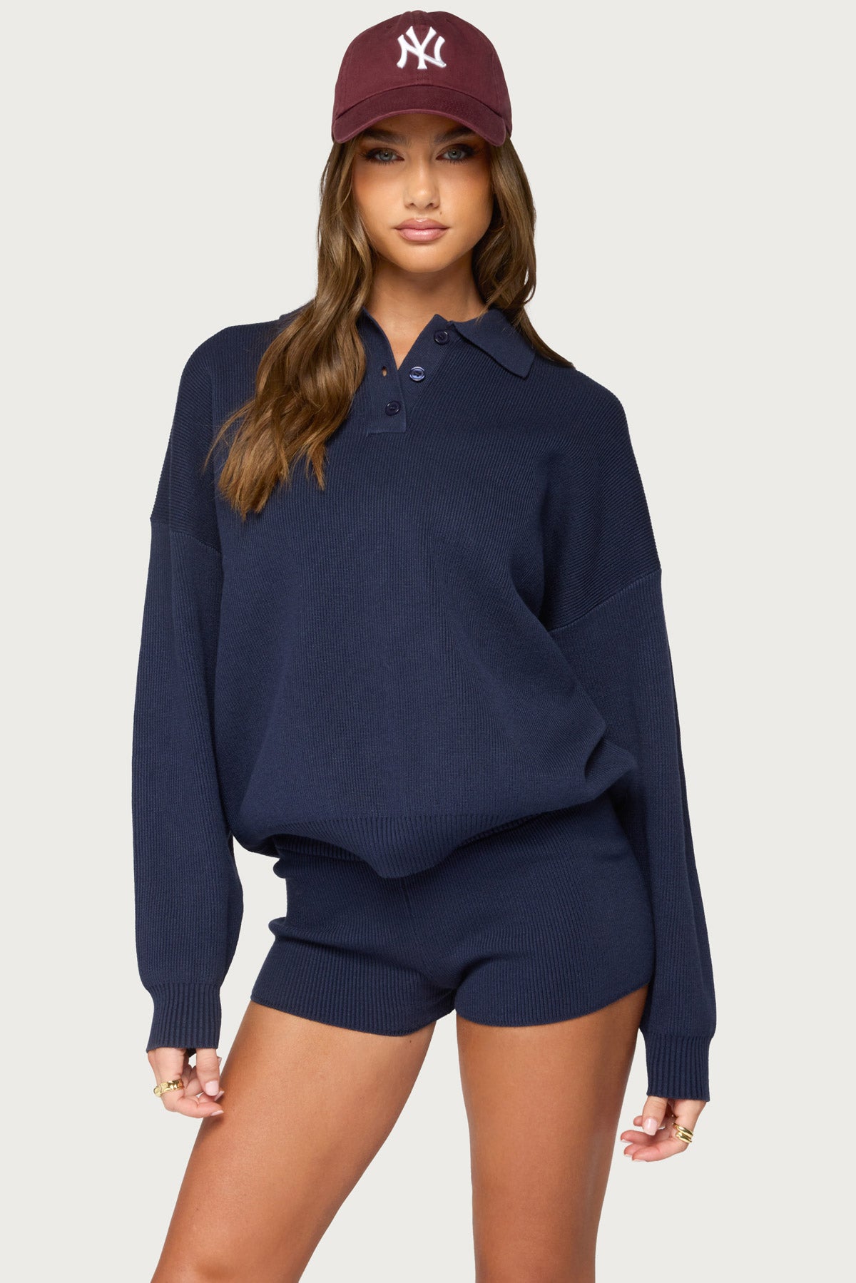 Lorie Oversized Knit Polo Sweater