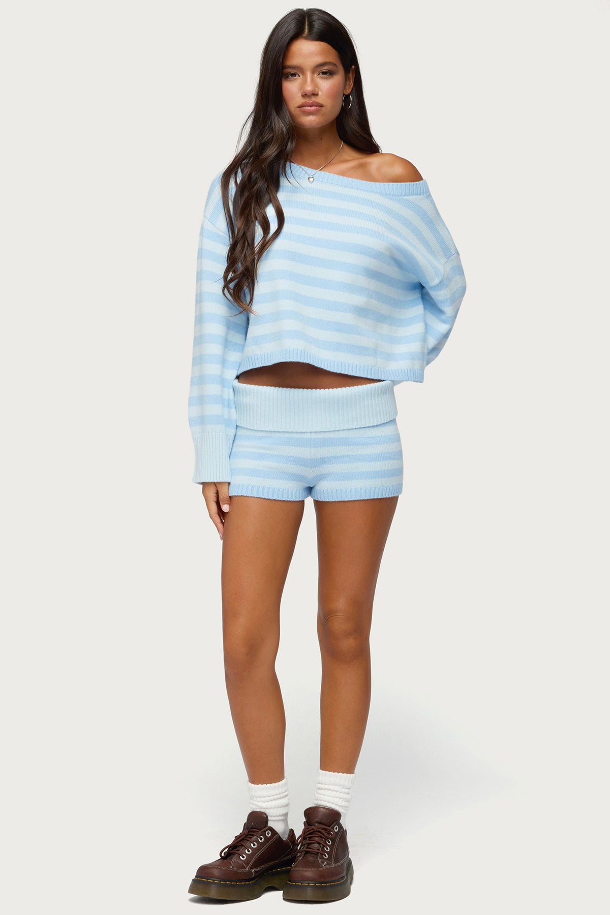Saphi Striped Foldover Knit Shorts