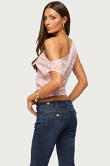 Kessa Sheer Lace Off Shoulder Top