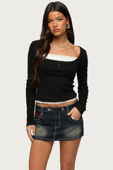 Joana Layered Lacey Henley Top