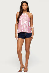Ellorie Backless Sequin Halter Top