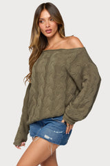 Nellie Off Shoulder Cable Knit Sweater