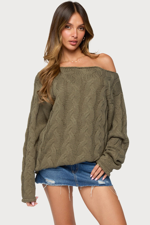 Nellie Off Shoulder Cable Knit Sweater