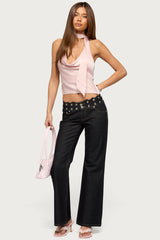 Satin Effect Cowl Neck Scarf Top