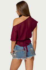 Noria Sheer Chiffon Off Shoulder Top