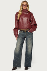 Jaicee High Neck Oversized Faux Leather Jacket