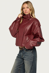 Jaicee High Neck Oversized Faux Leather Jacket
