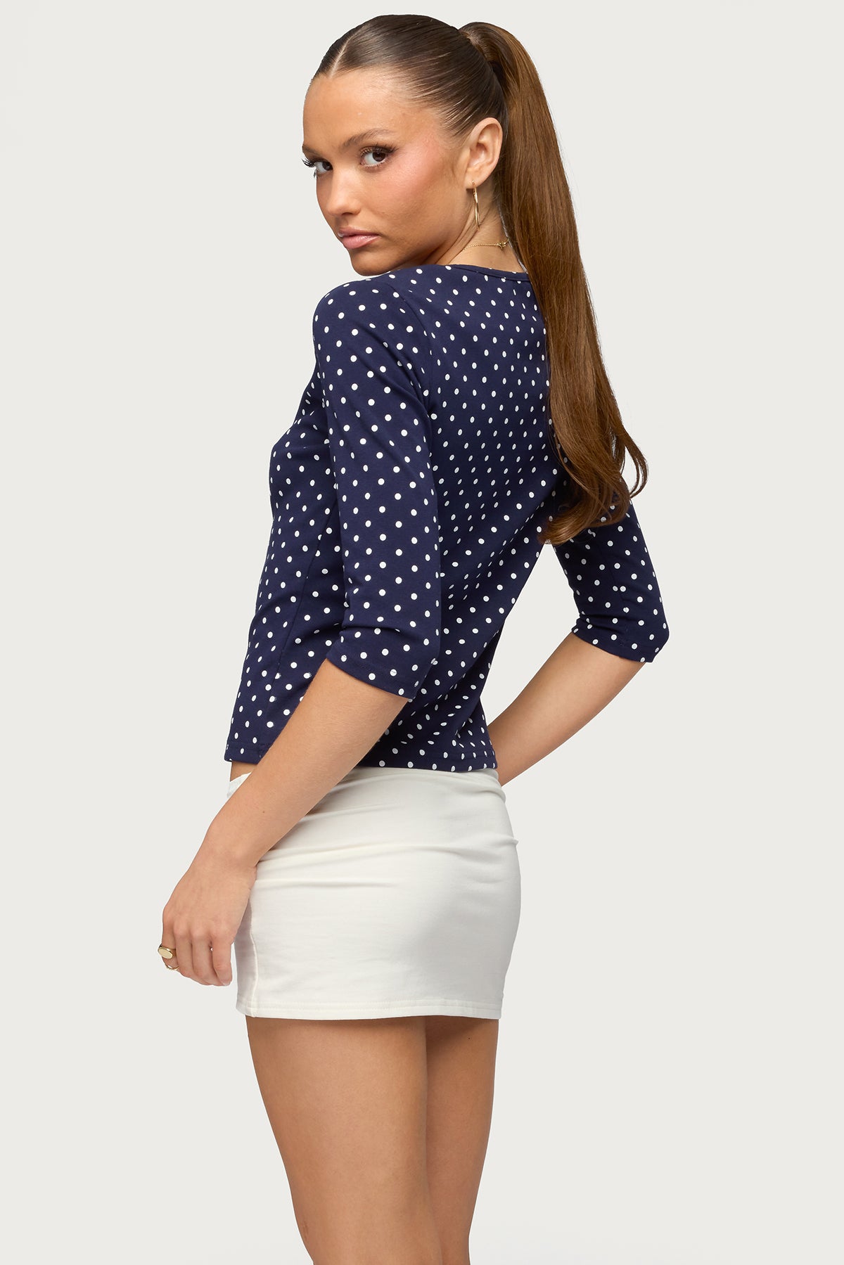 Lela Polka Dot Quarter Sleeve Top
