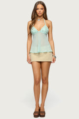 Iridescent Button Sheer Chiffon Halter Top