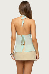 Iridescent Button Sheer Chiffon Halter Top