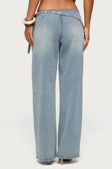Button Foldover Low Rise Baggy Jeans