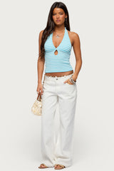 Maylah Keyhole Striped Textured Halter Top