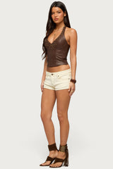 Vaya Studded Faux Leather Halter Top