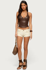 Vaya Studded Faux Leather Halter Top