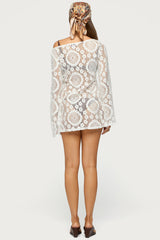 Off Shoulder Sheer Lace Mini Dress