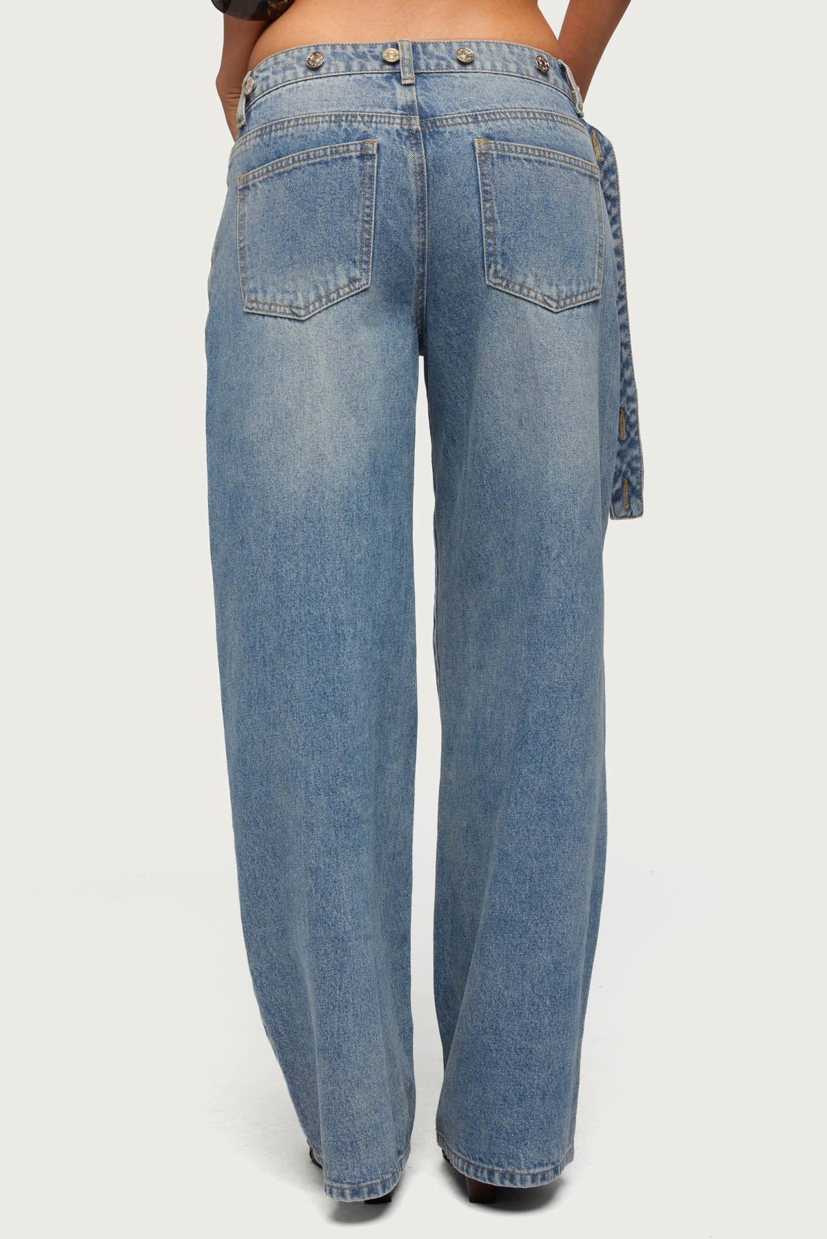 Buttoned Waist Low Rise Baggy Jeans