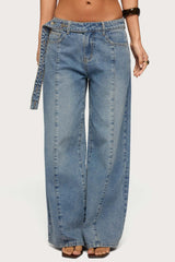 Buttoned Waist Low Rise Baggy Jeans
