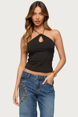 Alizie Beaded Chain Keyhole Halter Top