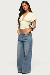Buttoned Waist Low Rise Baggy Jeans
