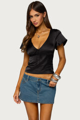 Aurora Satin Effect Ruffle Top