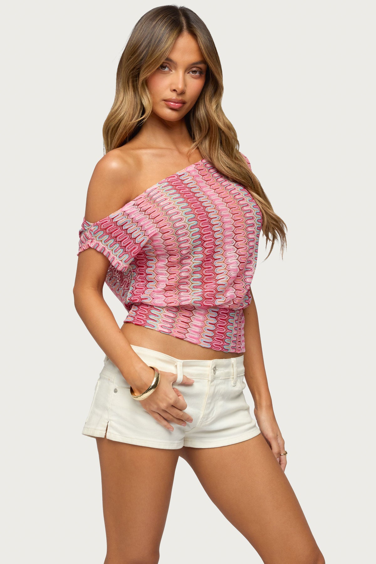 Taniya Off Shoulder Zigzag Knit Top