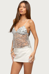 Izzy Sheer Sequin Tie Back Top