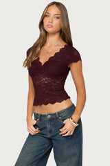 Elza Scalloped Sheer Lace Top