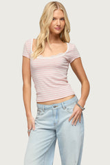 Layered Lacey Striped T Shirt