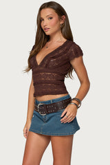 Avalee Sheer Lace V Neck Top