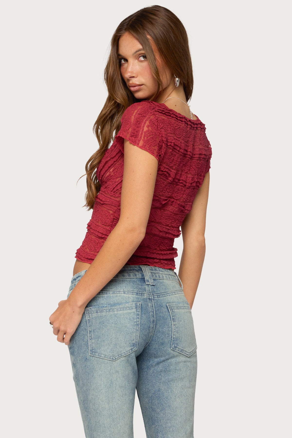 Avalee Sheer Lace V Neck Top