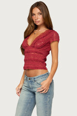 Avalee Sheer Lace V Neck Top