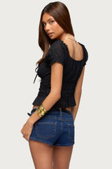 Laurena Lacey Ruched Button Top