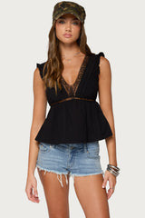 Meadow Linen Look Lacey Top