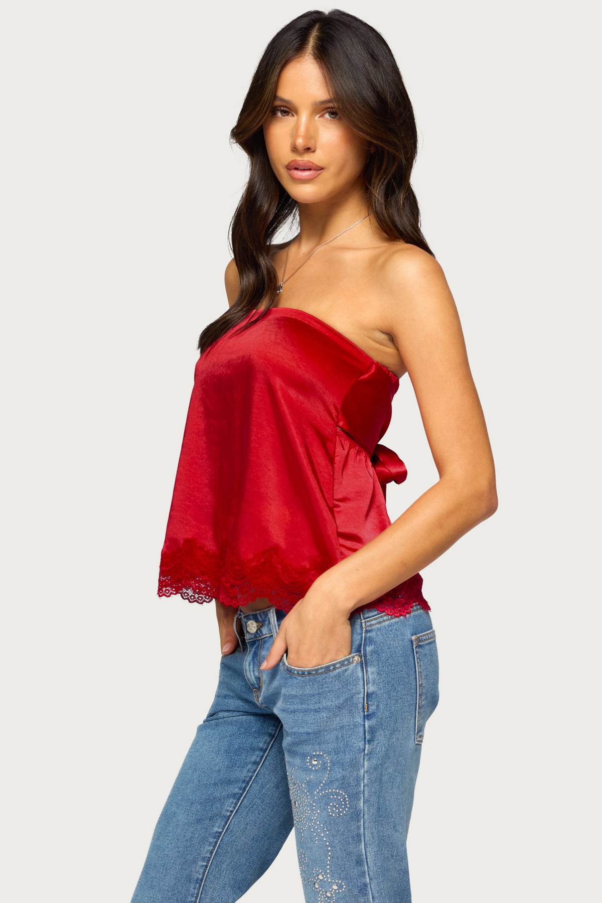 Netta Lacey Strapless Satin Effect Top