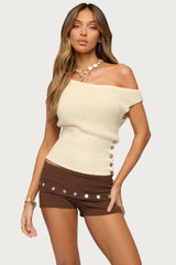 Buttoned Off Shoulder Crochet Top