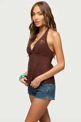 Lani Sequin Bead Chiffon Halter Top