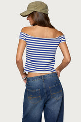 French Terry Striped Off Shoulder Top