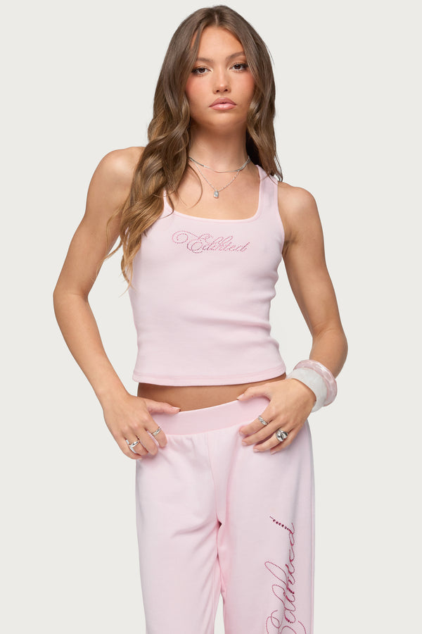 Edikted Studio Rhinestone Ribbed Tank Top