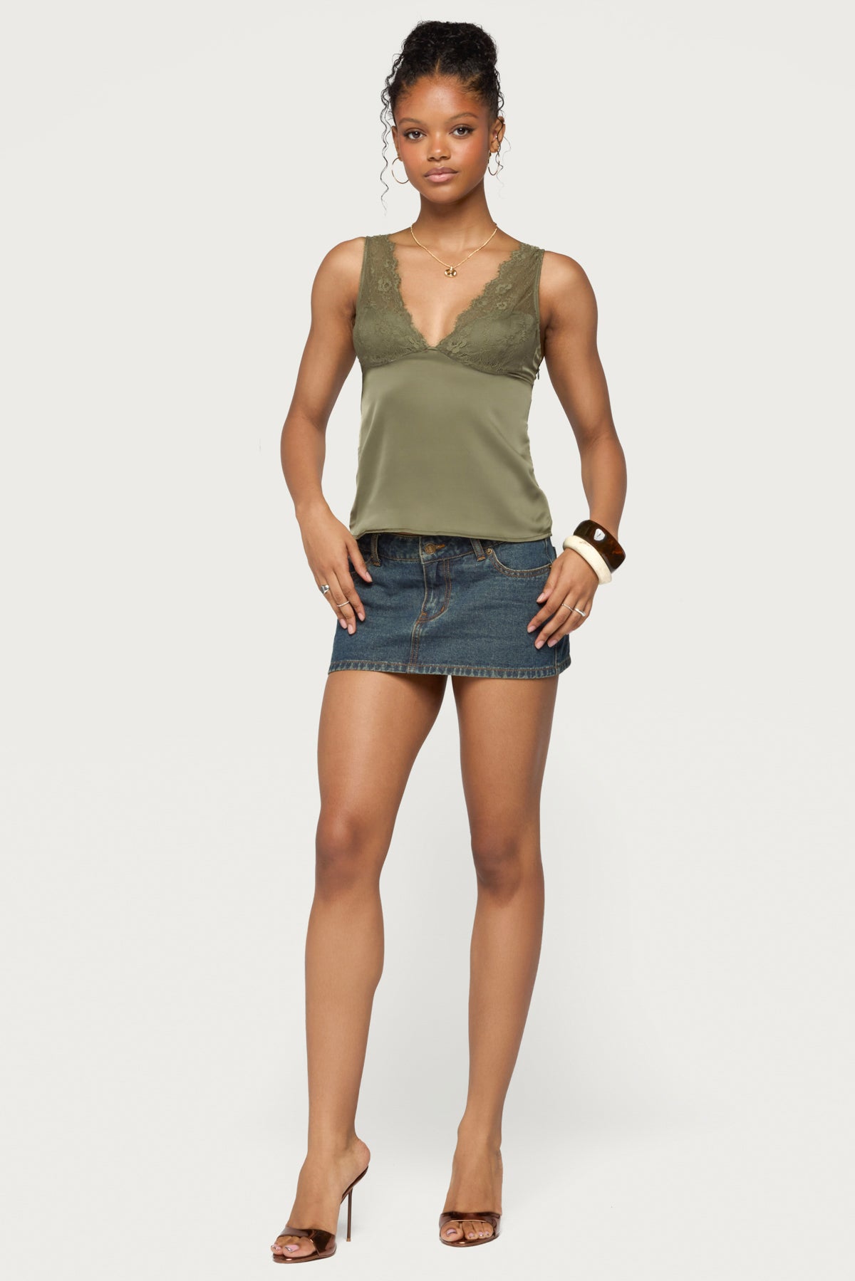 Vikkey Lacey Satin Effect Tank Top