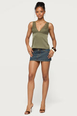 Vikkey Lacey Satin Effect Tank Top