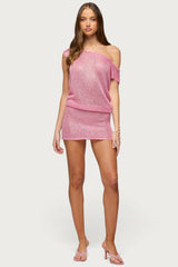 Mei Off Shoulder Sequin Knit Dress