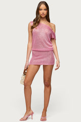 Mei Off Shoulder Sequin Knit Dress
