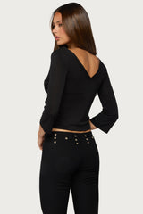 Mar V Neck Three-Quarter Sleeve Top