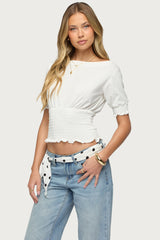 Emanuelle Smocked Boat Neck Top