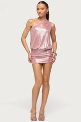 Prussia Shiny One Shoulder Mini Dress