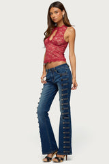Frieda Keyhole Cutout Lace Top