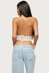 Backless Crochet High Neck Halter Top