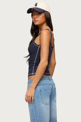 Contrast Stitched Lacey Henley Top